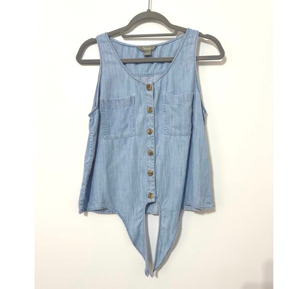 Natural Reflections Tie-Front Stripe Sleeveless Top Blue Denim-Look Size Medium - Picture 4 of 12